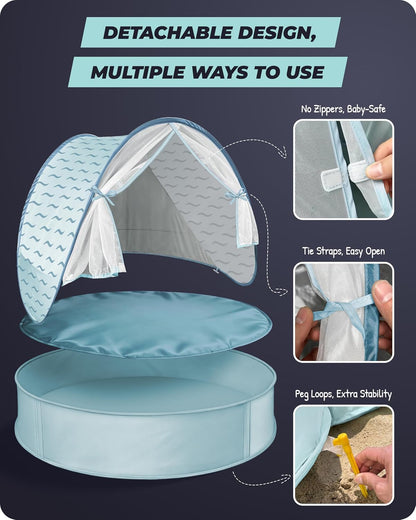 Pop-Up Baby Beach Pool Tent with Mat, Mosquito Net, Detachable Canopy