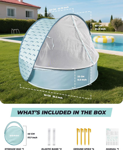 Pop-Up Baby Beach Pool Tent with Mat, Mosquito Net, Detachable Canopy