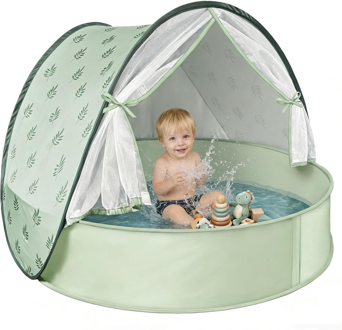 Pop-Up Baby Beach Pool Tent with Mat, Mosquito Net, Detachable Canopy