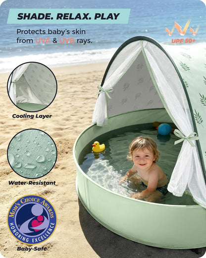 Pop-Up Baby Beach Pool Tent with Mat, Mosquito Net, Detachable Canopy