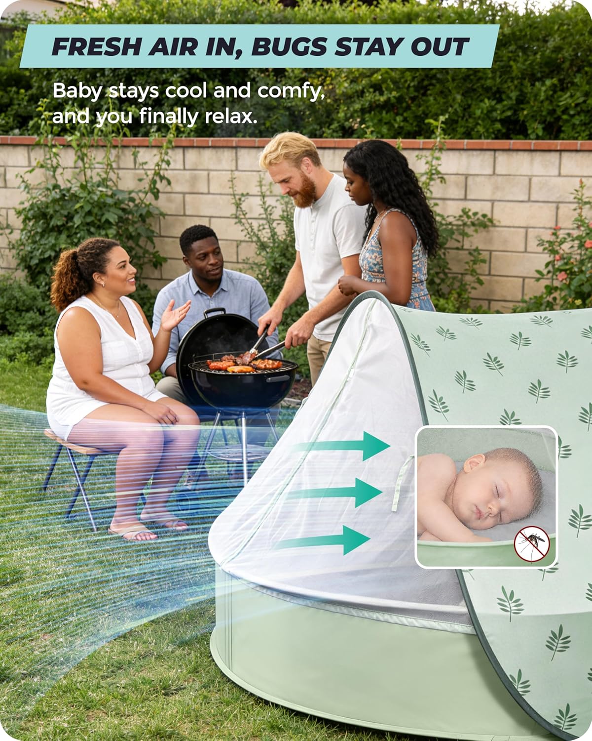 Pop-Up Baby Beach Pool Tent with Mat, Mosquito Net, Detachable Canopy