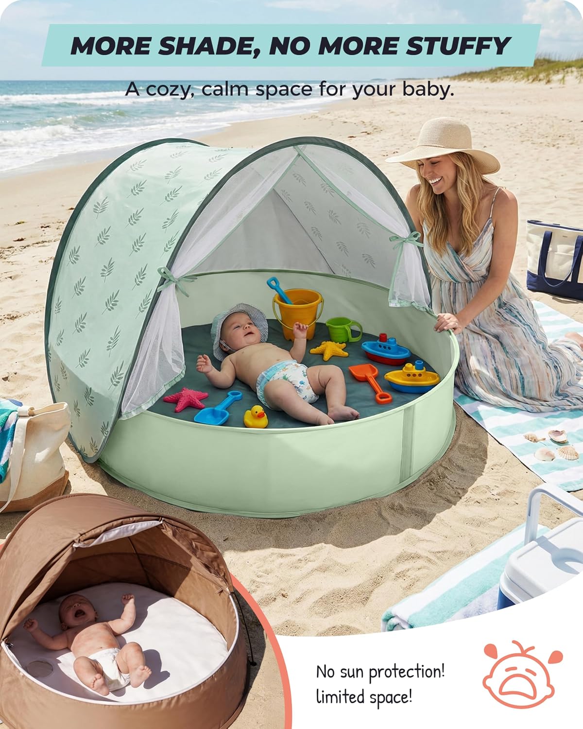 Pop-Up Baby Beach Pool Tent with Mat, Mosquito Net, Detachable Canopy