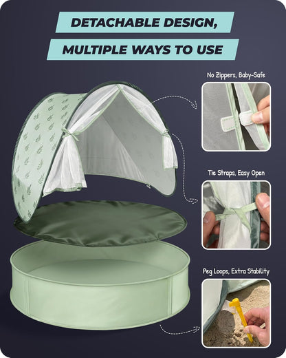 Pop-Up Baby Beach Pool Tent with Mat, Mosquito Net, Detachable Canopy