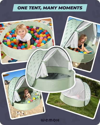 Pop-Up Baby Beach Pool Tent with Mat, Mosquito Net, Detachable Canopy
