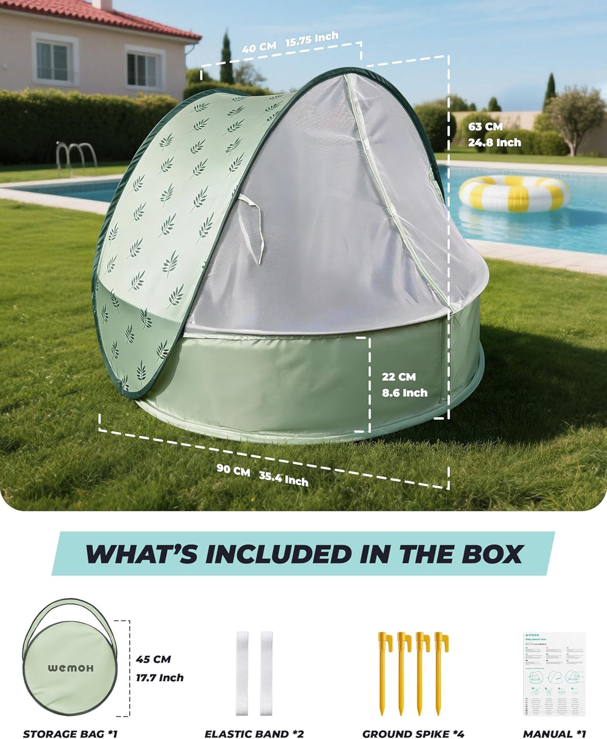 Pop-Up Baby Beach Pool Tent with Mat, Mosquito Net, Detachable Canopy