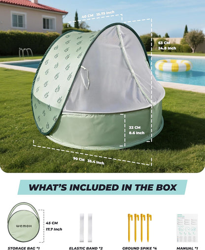 Pop-Up Baby Beach Pool Tent with Mat, Mosquito Net, Detachable Canopy