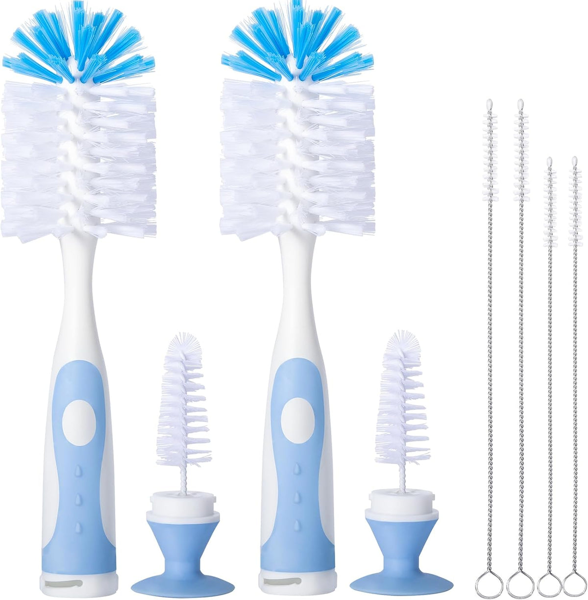 Gray Baby Bottle Brush 2-Pack, Suction Base & Hidden Cleaner