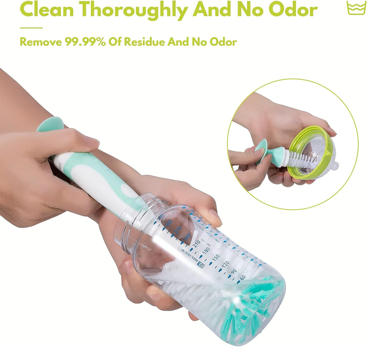 Gray Baby Bottle Brush 2-Pack, Suction Base & Hidden Cleaner