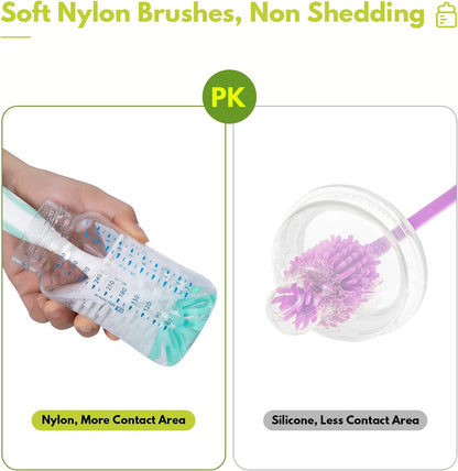 Gray Baby Bottle Brush 2-Pack, Suction Base & Hidden Cleaner