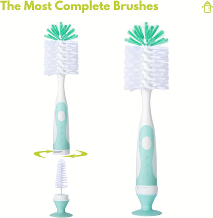 Gray Baby Bottle Brush 2-Pack, Suction Base & Hidden Cleaner