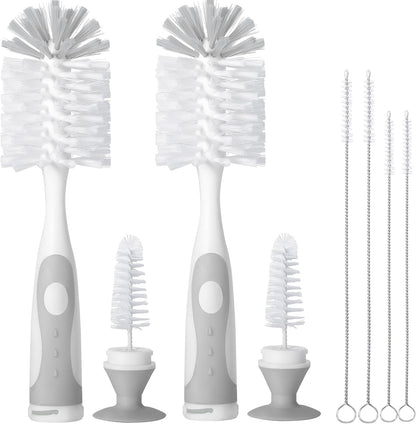 Gray Baby Bottle Brush 2-Pack, Suction Base & Hidden Cleaner