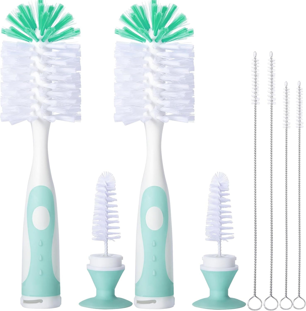 Gray Baby Bottle Brush 2-Pack, Suction Base & Hidden Cleaner