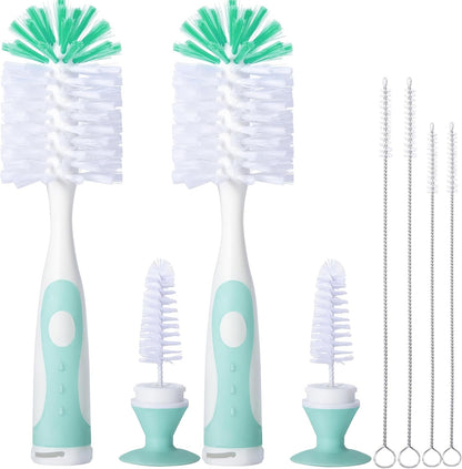 Gray Baby Bottle Brush 2-Pack, Suction Base & Hidden Cleaner
