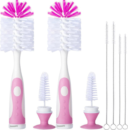 Gray Baby Bottle Brush 2-Pack, Suction Base & Hidden Cleaner