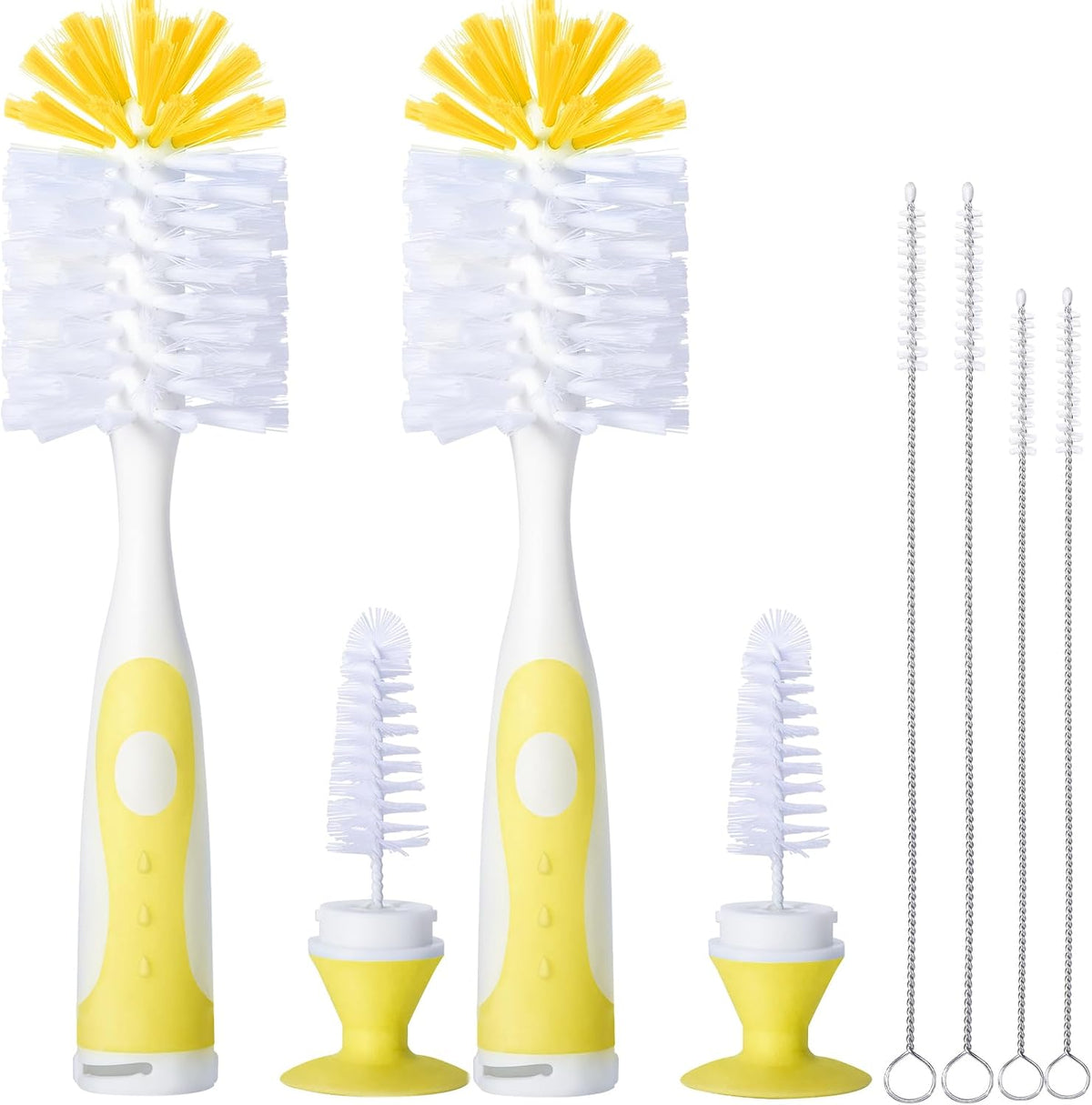 Gray Baby Bottle Brush 2-Pack, Suction Base & Hidden Cleaner