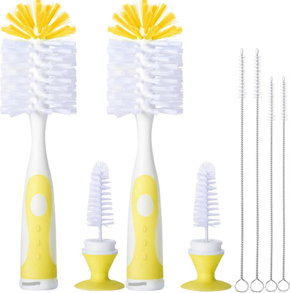 Gray Baby Bottle Brush 2-Pack, Suction Base & Hidden Cleaner