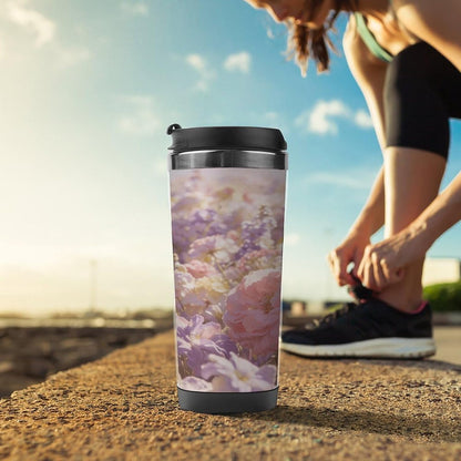 13oz Insulated Travel Coffee Mug Reusable Coffee Cup Water Bottle | Field of Flowers Pastel Floral Travel Mug with Leak Proof Lid Double Wall Stainless Steel Coffee Tumbler Personalized Gift