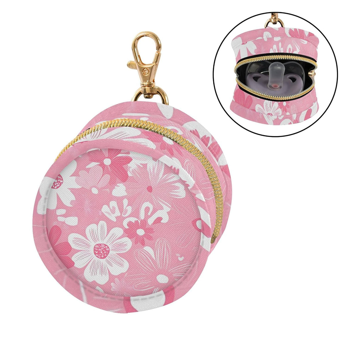 Pink and White Flowers Baby Pacifier Holder Case, Dustproof Portable Storage Box for Diaper Bag Purse, Pacifier Storage Container for Boys & Girls