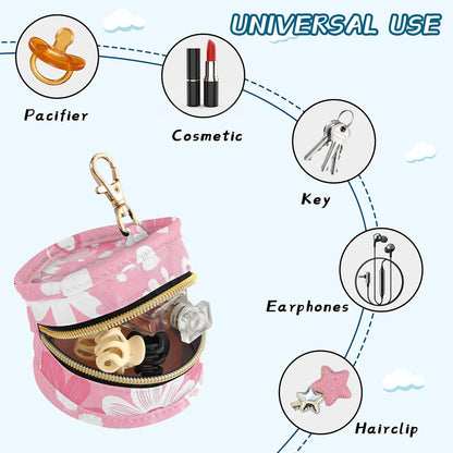 Pink and White Flowers Baby Pacifier Holder Case, Dustproof Portable Storage Box for Diaper Bag Purse, Pacifier Storage Container for Boys & Girls