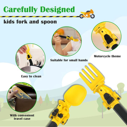 Construction Toddler Plates - Toddler Eating Utensil Set with Removable Straw, Spoon and Fork Set - for Stocking Stuffers and Birthday Gifts, Yellow
