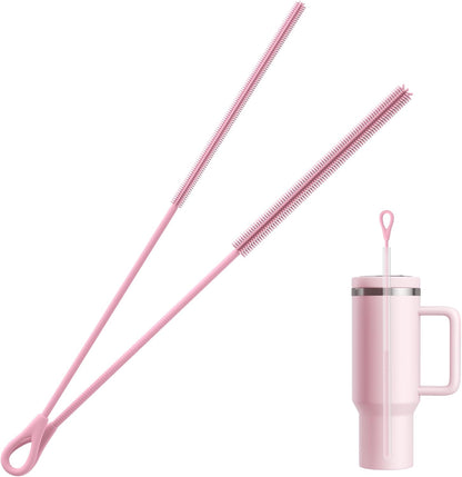 Silicone Straw Cleaner Brush - 2 Pcs Straw Brush for Water Bottle Sippy Cup Tubes Glass Straws, Reusable Bendable and Dishwasher Safe