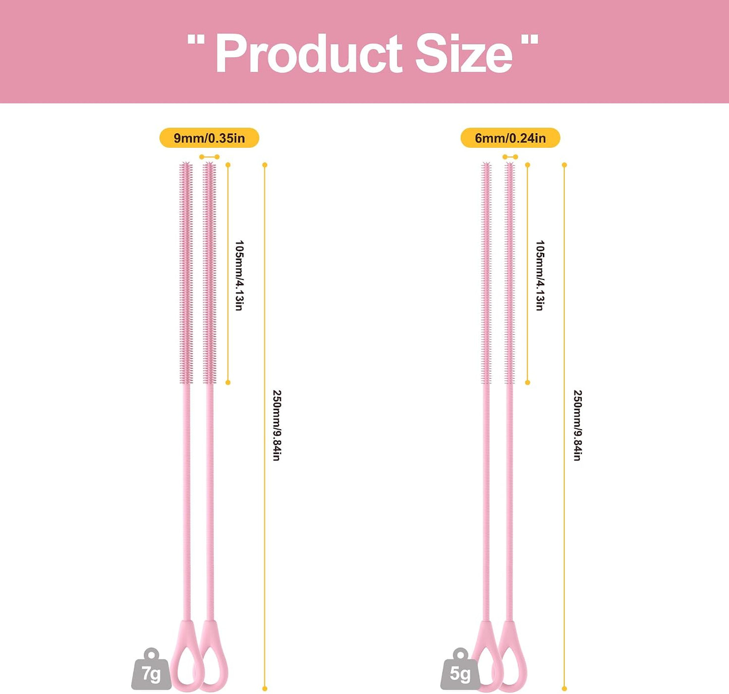 Silicone Straw Cleaner Brush - 2 Pcs Straw Brush for Water Bottle Sippy Cup Tubes Glass Straws, Reusable Bendable and Dishwasher Safe
