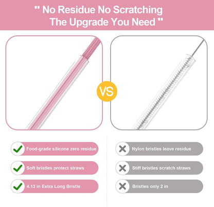 Silicone Straw Cleaner Brush - 2 Pcs Straw Brush for Water Bottle Sippy Cup Tubes Glass Straws, Reusable Bendable and Dishwasher Safe