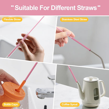 Silicone Straw Cleaner Brush - 2 Pcs Straw Brush for Water Bottle Sippy Cup Tubes Glass Straws, Reusable Bendable and Dishwasher Safe
