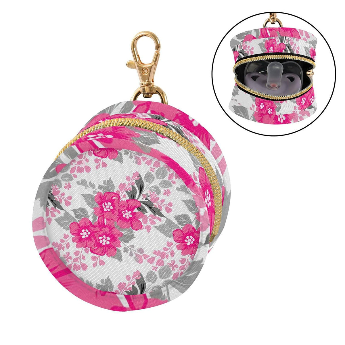 Bright Pink Flowers Baby Pacifier Holder Case, Dustproof Portable Storage Box for Diaper Bag Purse, Pacifier Storage Container for Boys & Girls