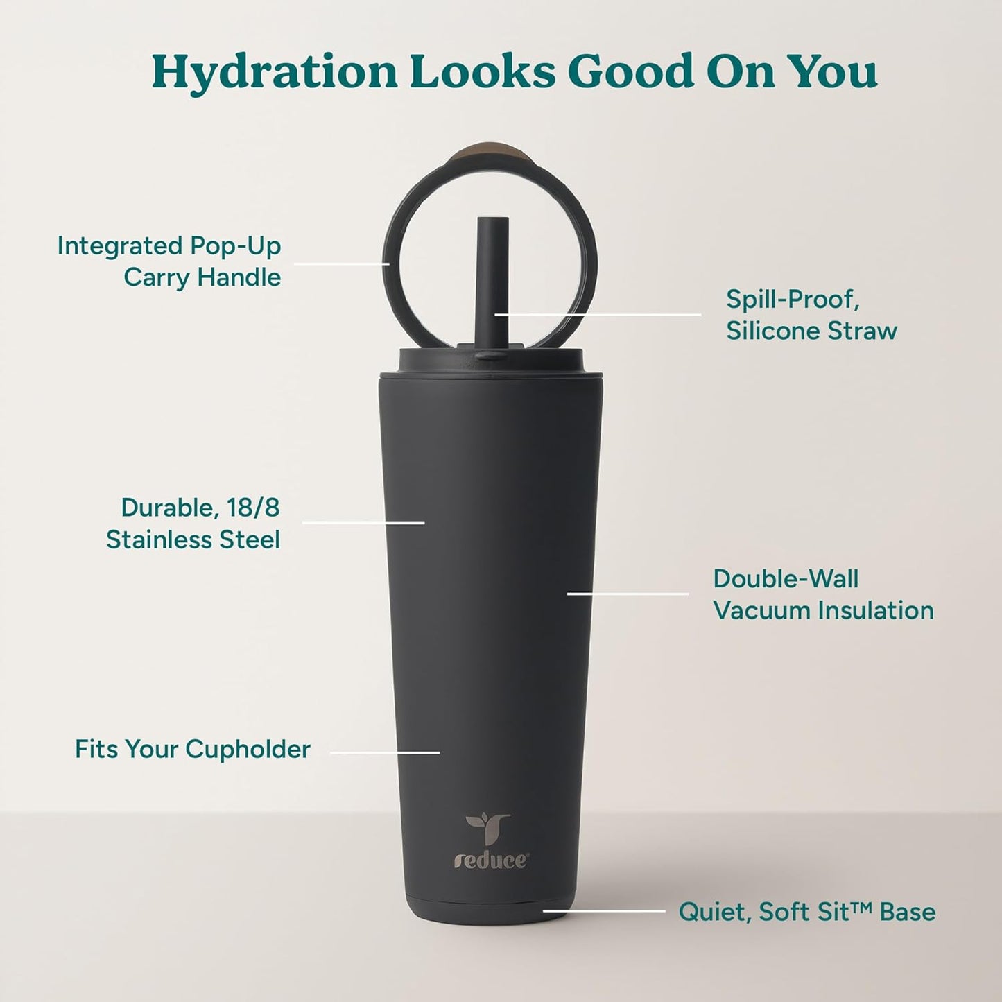 Halo 24 oz Stainless Steel Vacuum Insulated Tumbler - Spill Proof Travel Mug with Flip Handle Lid - Keeps Drinks Cold for 32 Hrs - Dishwasher Safe - Cupholder Friendly - Matcha