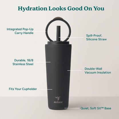 Halo 24 oz Stainless Steel Vacuum Insulated Tumbler - Spill Proof Travel Mug with Flip Handle Lid - Keeps Drinks Cold for 32 Hrs - Dishwasher Safe - Cupholder Friendly - Matcha