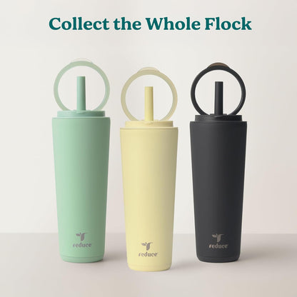 Halo 24 oz Stainless Steel Vacuum Insulated Tumbler - Spill Proof Travel Mug with Flip Handle Lid - Keeps Drinks Cold for 32 Hrs - Dishwasher Safe - Cupholder Friendly - Matcha