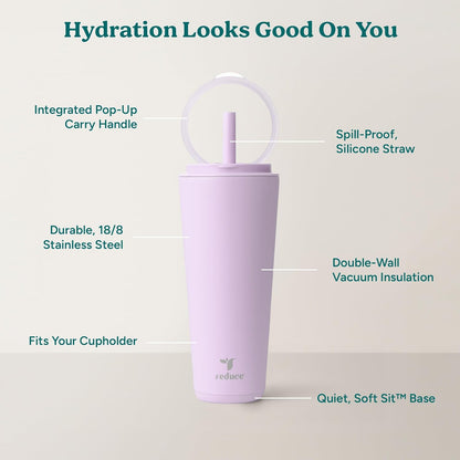 Halo 24 oz Stainless Steel Vacuum Insulated Tumbler - Spill Proof Travel Mug with Flip Handle Lid - Keeps Drinks Cold for 32 Hrs - Dishwasher Safe - Cupholder Friendly - Matcha