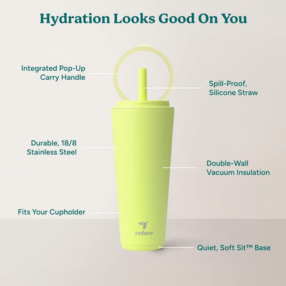 Halo 24 oz Stainless Steel Vacuum Insulated Tumbler - Spill Proof Travel Mug with Flip Handle Lid - Keeps Drinks Cold for 32 Hrs - Dishwasher Safe - Cupholder Friendly - Matcha