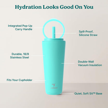 Halo 24 oz Stainless Steel Vacuum Insulated Tumbler - Spill Proof Travel Mug with Flip Handle Lid - Keeps Drinks Cold for 32 Hrs - Dishwasher Safe - Cupholder Friendly - Matcha