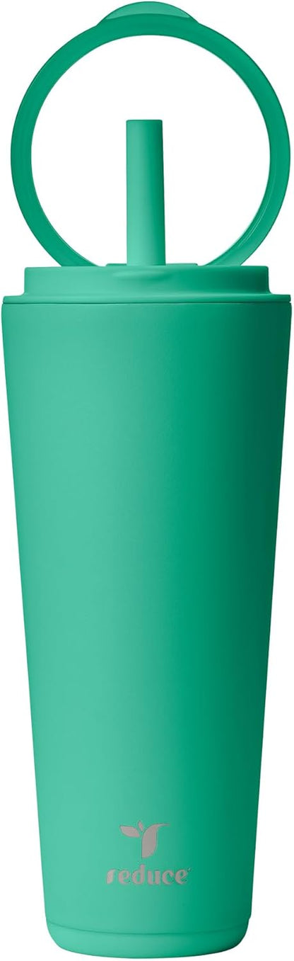 Halo 24 oz Stainless Steel Vacuum Insulated Tumbler - Spill Proof Travel Mug with Flip Handle Lid - Keeps Drinks Cold for 32 Hrs - Dishwasher Safe - Cupholder Friendly - Matcha