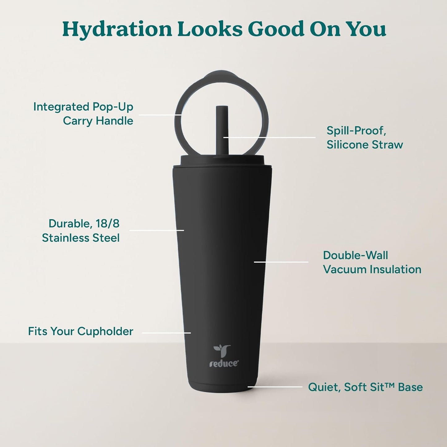 Halo 24 oz Stainless Steel Vacuum Insulated Tumbler - Spill Proof Travel Mug with Flip Handle Lid - Keeps Drinks Cold for 32 Hrs - Dishwasher Safe - Cupholder Friendly - Matcha