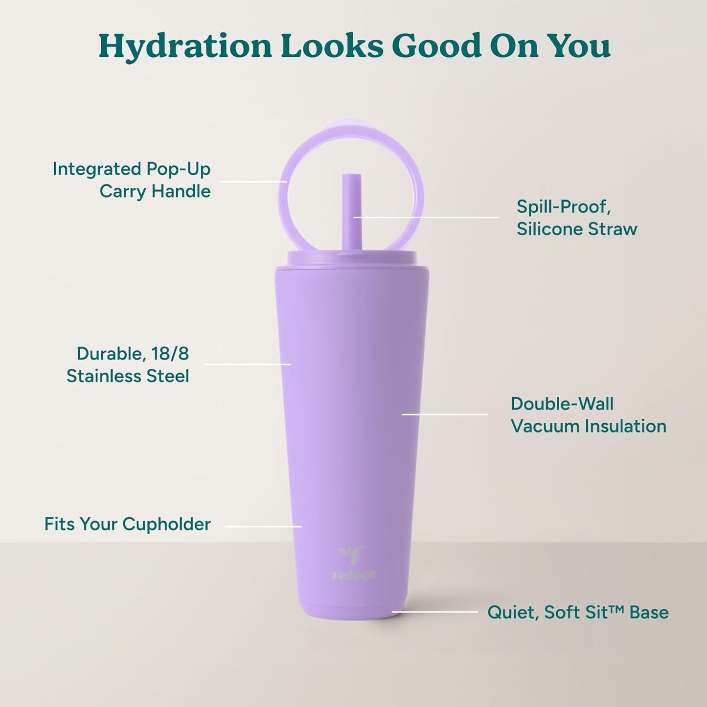 Halo 24 oz Stainless Steel Vacuum Insulated Tumbler - Spill Proof Travel Mug with Flip Handle Lid - Keeps Drinks Cold for 32 Hrs - Dishwasher Safe - Cupholder Friendly - Matcha