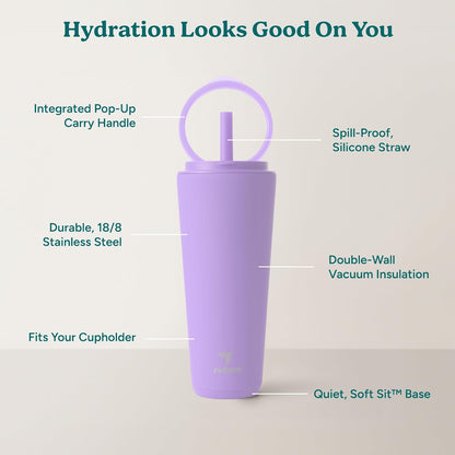 Halo 24 oz Stainless Steel Vacuum Insulated Tumbler - Spill Proof Travel Mug with Flip Handle Lid - Keeps Drinks Cold for 32 Hrs - Dishwasher Safe - Cupholder Friendly - Matcha