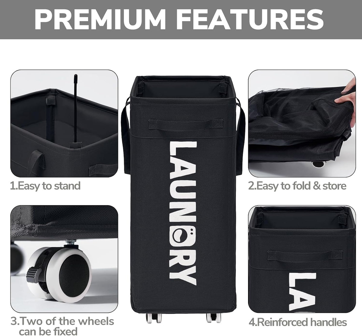 75L Laudnry Basket with Wheels & Removable Wash Bag for Dorm