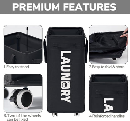 75L Laudnry Basket with Wheels & Removable Wash Bag for Dorm