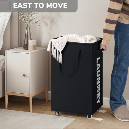 75L Laudnry Basket with Wheels & Removable Wash Bag for Dorm