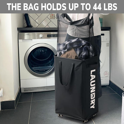 75L Laudnry Basket with Wheels & Removable Wash Bag for Dorm