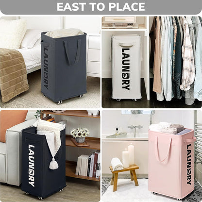 75L Laudnry Basket with Wheels & Removable Wash Bag for Dorm