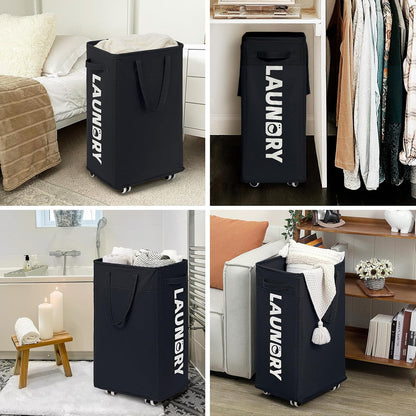 75L Laudnry Basket with Wheels & Removable Wash Bag for Dorm