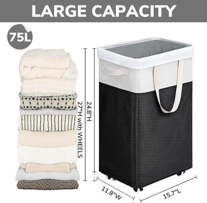 75L Laudnry Basket with Wheels & Removable Wash Bag for Dorm