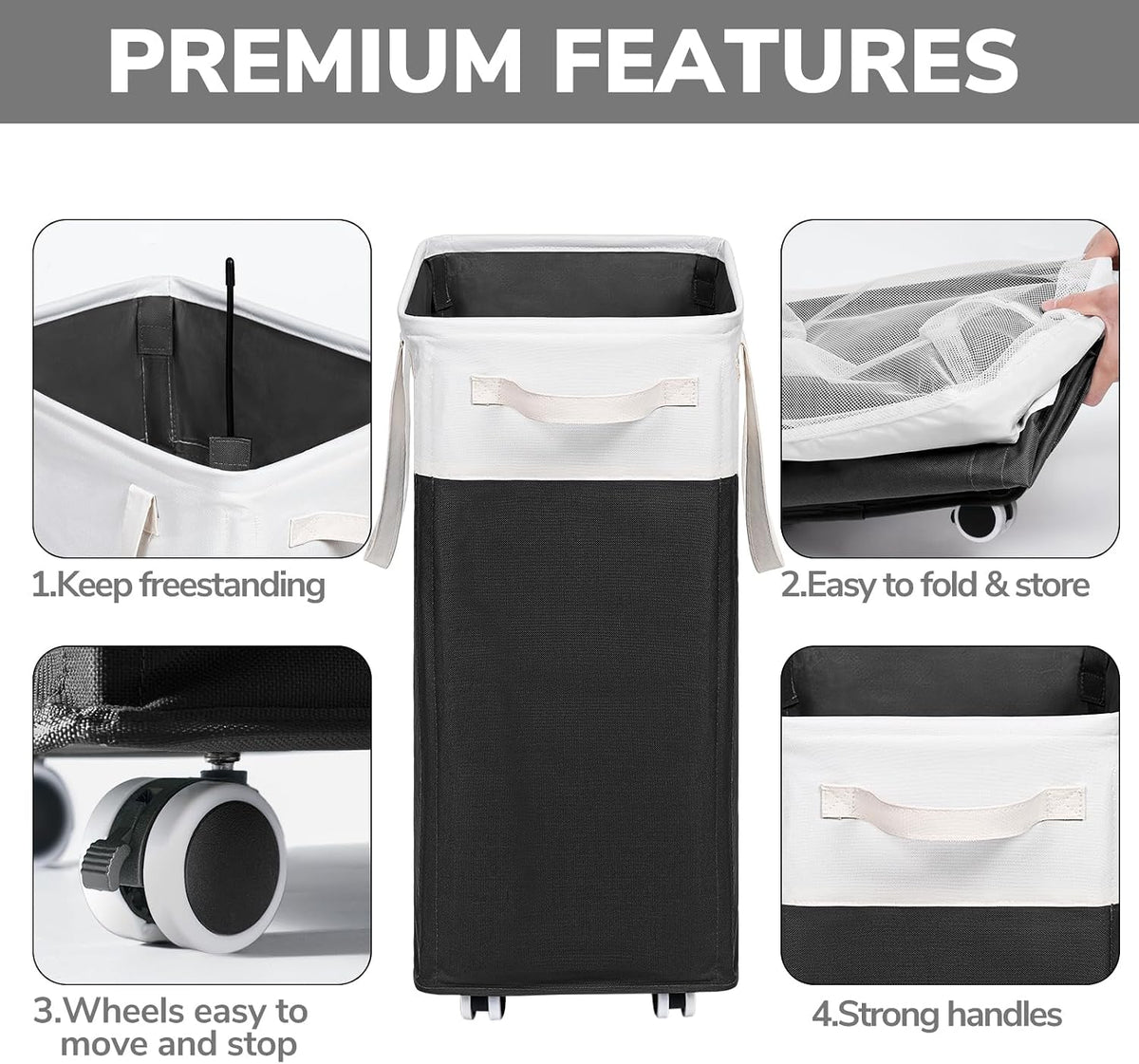 75L Laudnry Basket with Wheels & Removable Wash Bag for Dorm