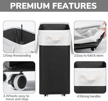 75L Laudnry Basket with Wheels & Removable Wash Bag for Dorm