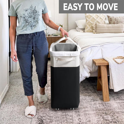 75L Laudnry Basket with Wheels & Removable Wash Bag for Dorm