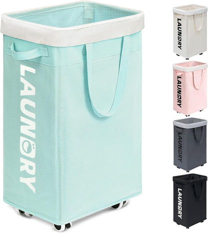 75L Laudnry Basket with Wheels & Removable Wash Bag for Dorm